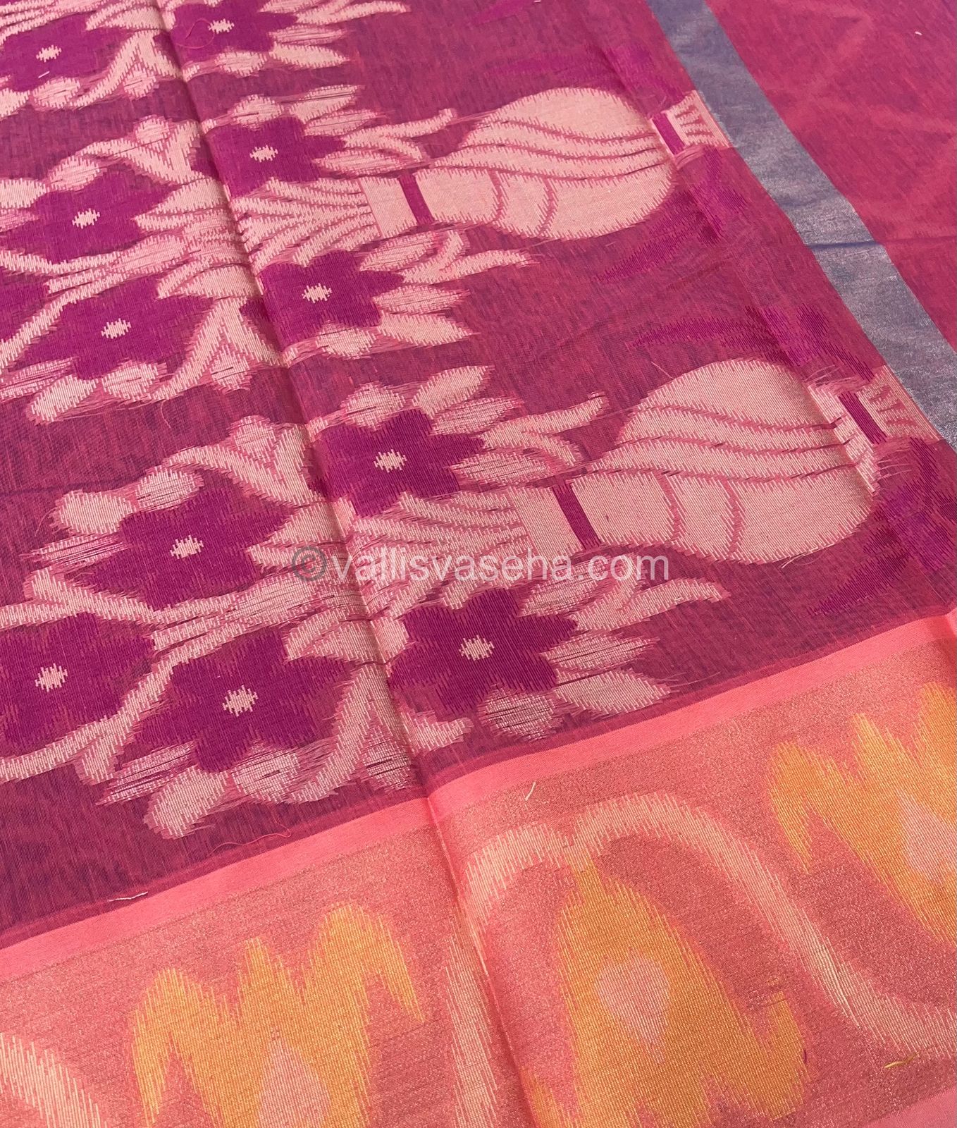 Banarasi Pochampally Weaving Semi Soft Cotton Saree - Blue with Pink - VVBPS001