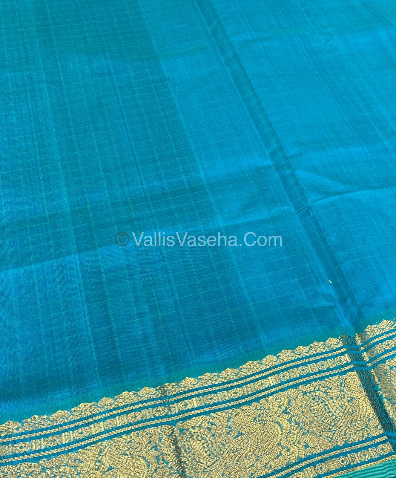 Pure Silk Cotton Saree - Blue with Turquoise Blue - Lakshadeepam Design - VVPLD001