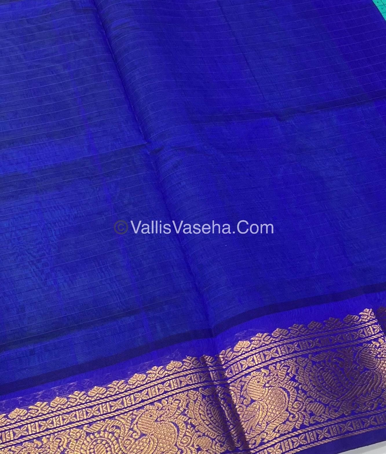 Pure Silk Cotton Saree - Blue With Dark Blue Shade - Lakshadeepam Design - VVPLD001
