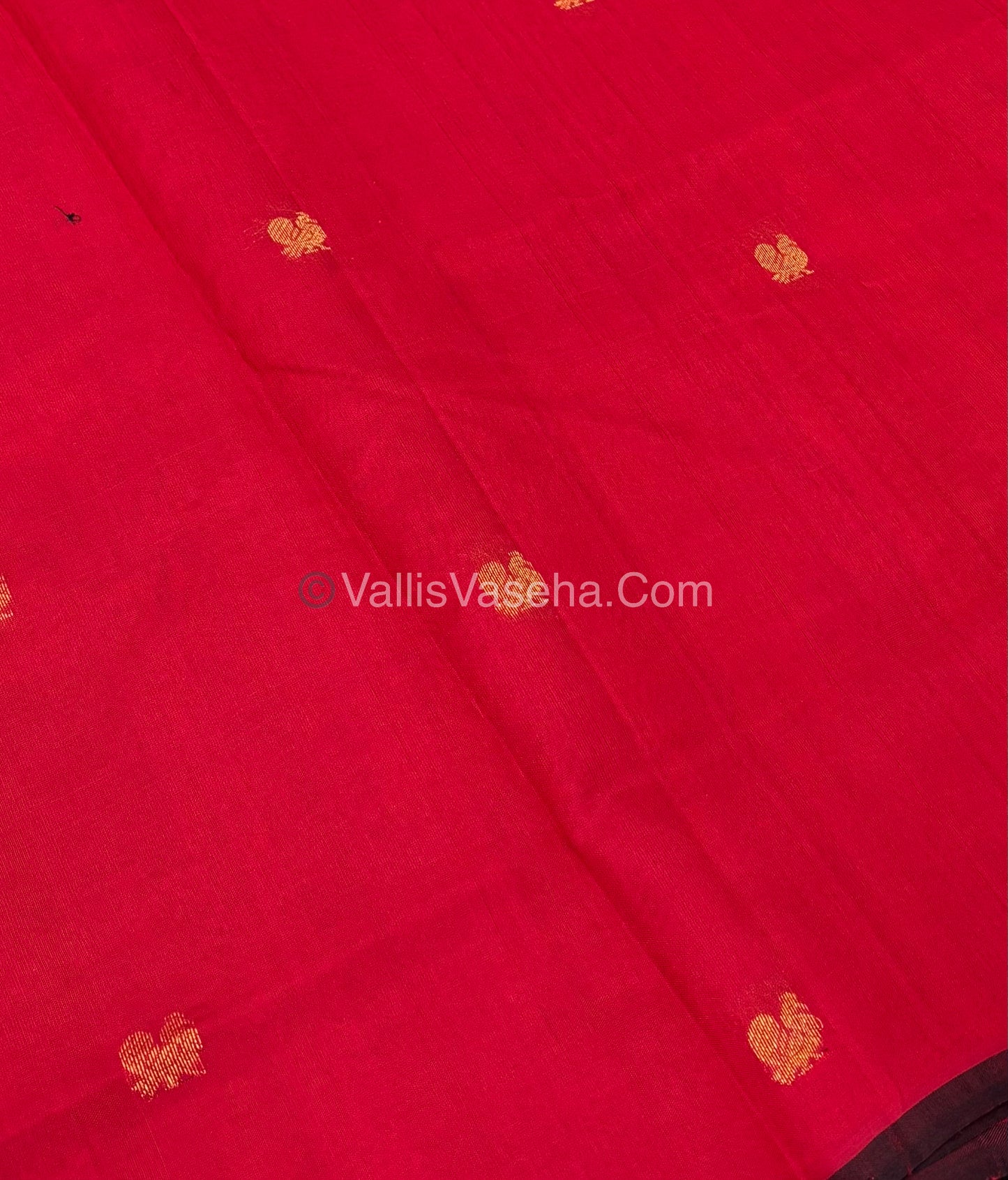Pure Silk Cotton Saree - Red With Brown Shade - VVPSC002