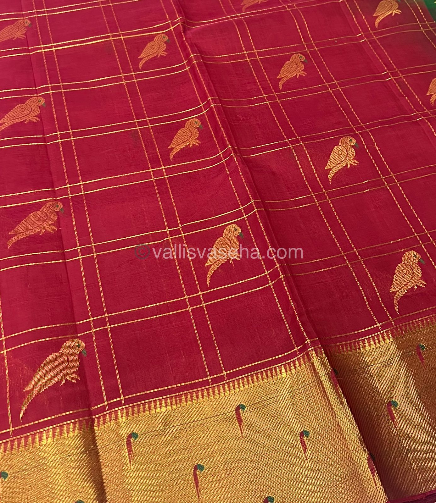 Pure Silk Cotton Saree - Paithani border - Merun & Green Combo - VVPSC001