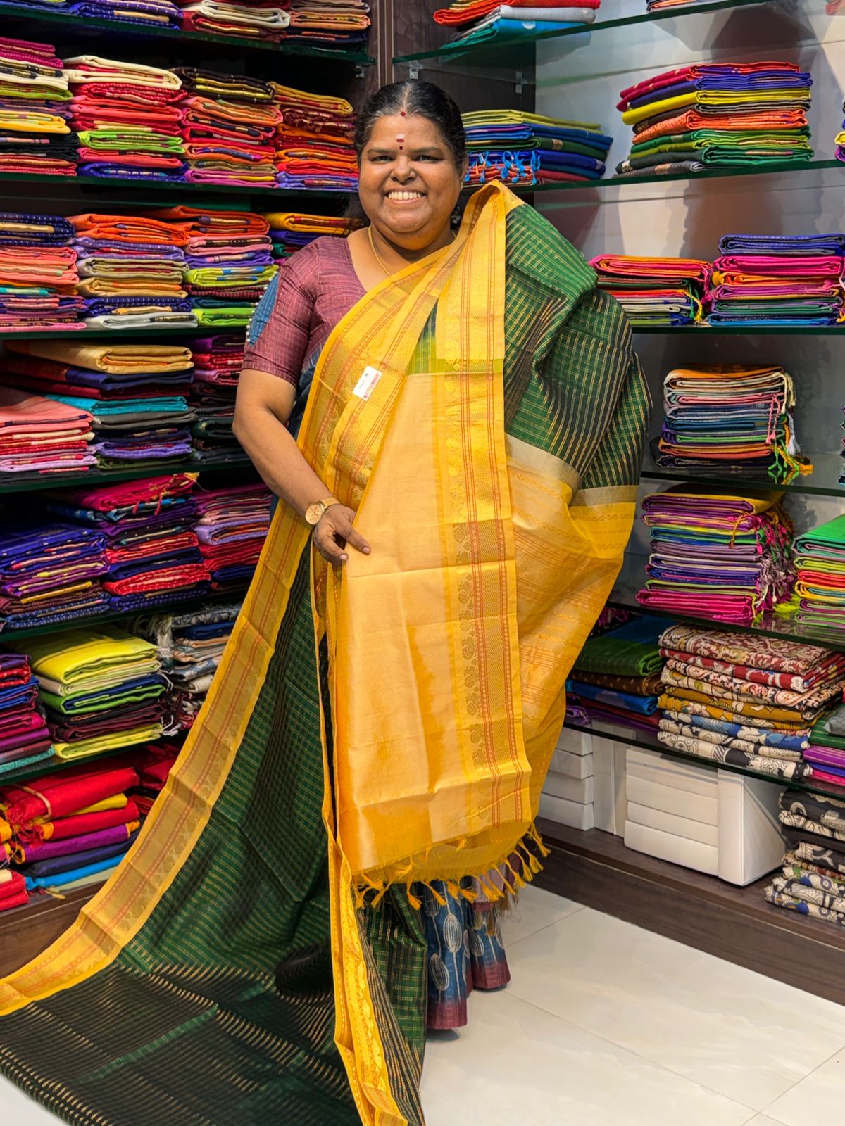 Pure Korvai Silk Cotton - Green & Yellow Combo - VVKSC010