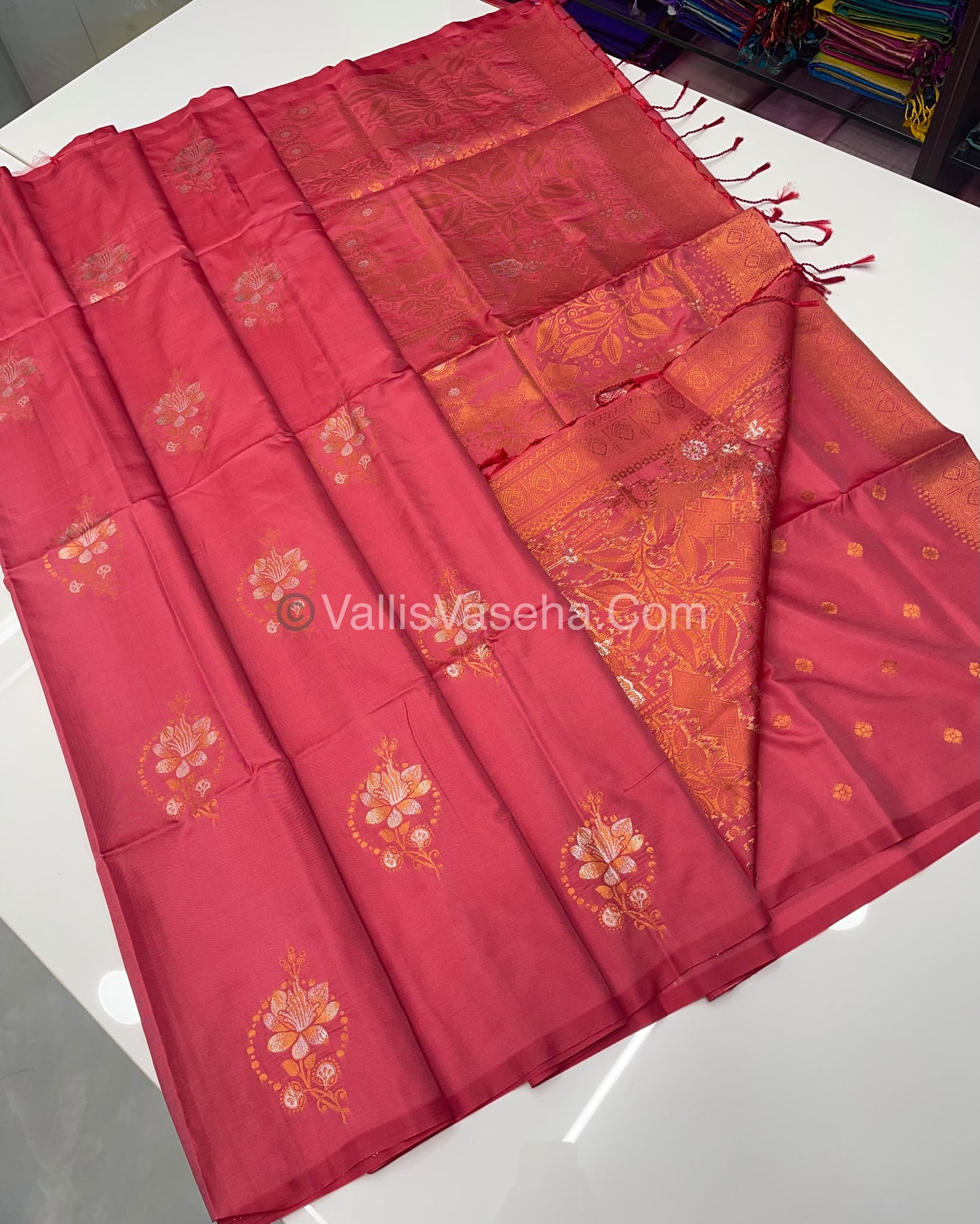 Semi Soft Silk - Border less - Peachish Pink Shade -VVSSS007