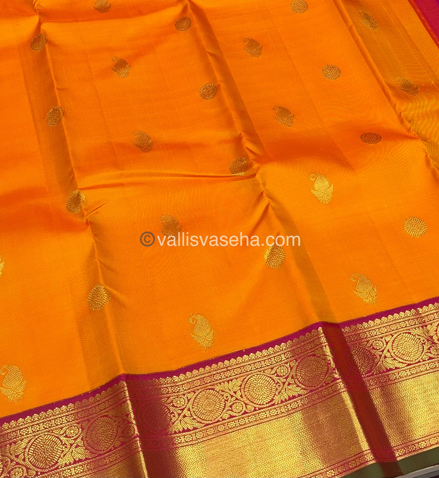 Pure Kanchipuram Silk Saree - Orangish Yellow & Pink Shade - VVPS010