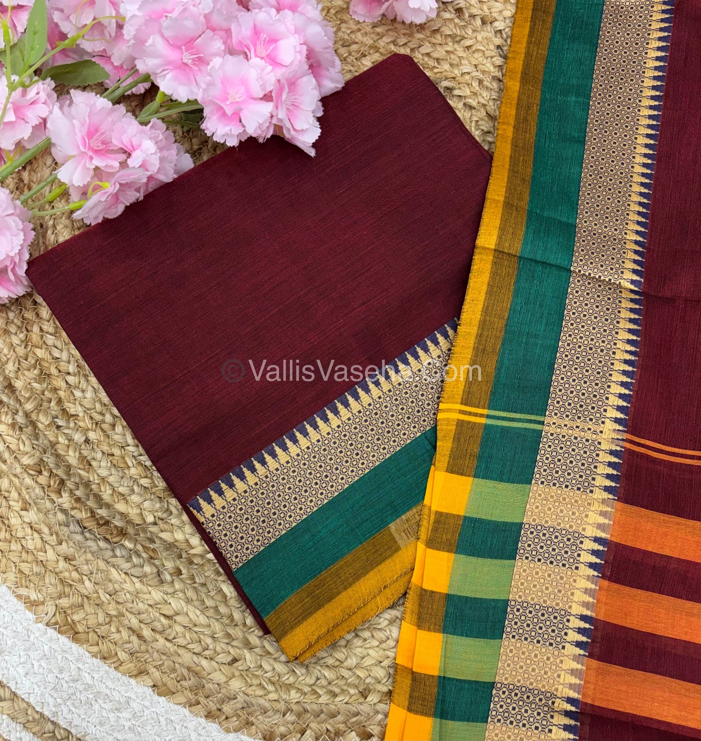 Unstitched Salwar Material -Kanchi Cotton - 2PCS Set - Maroon with Green Shade - VVUKM002