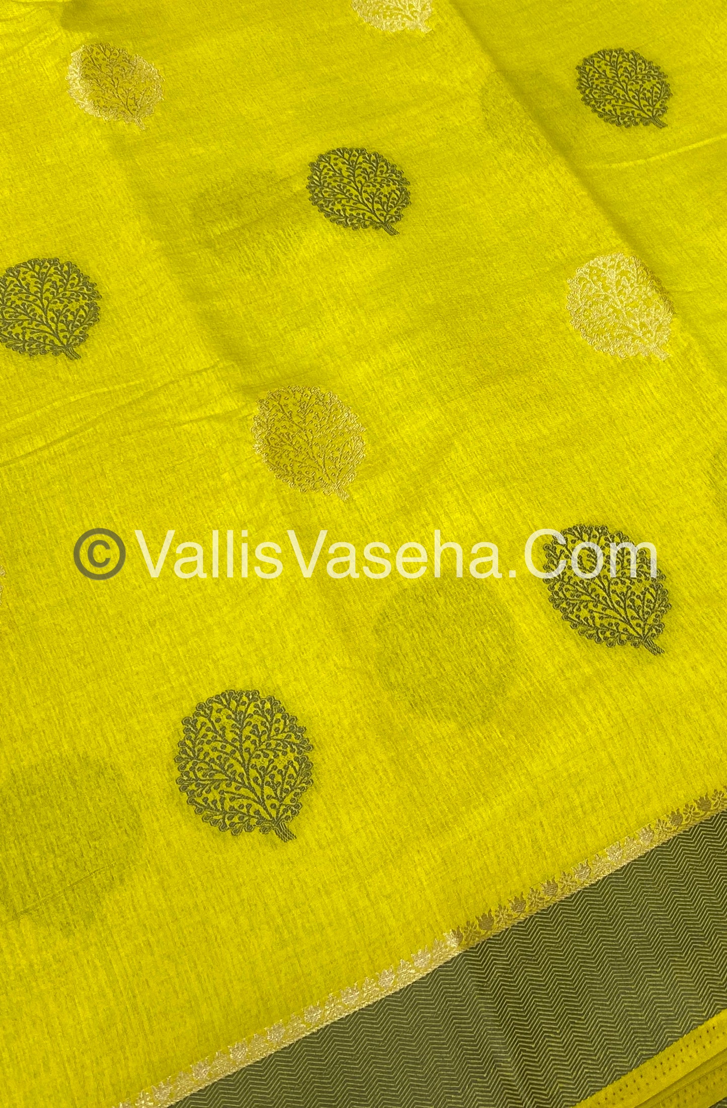 Semi Tussar Silk Saree - Lemon Yellow Shade - VVSTS009