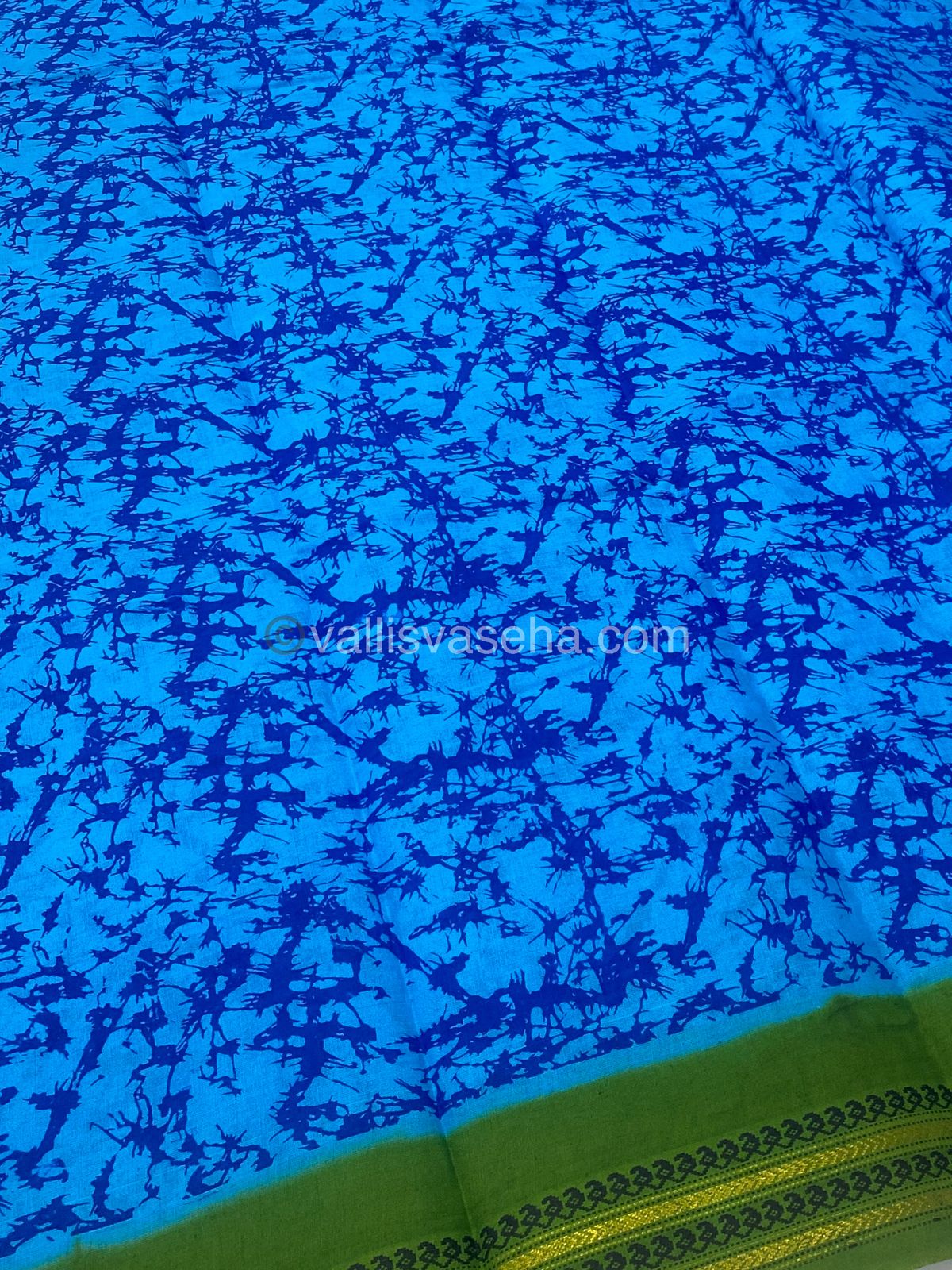 Sungudi Cotton Saree | Cloud Print - Blue with Green Shade - VVSCV004