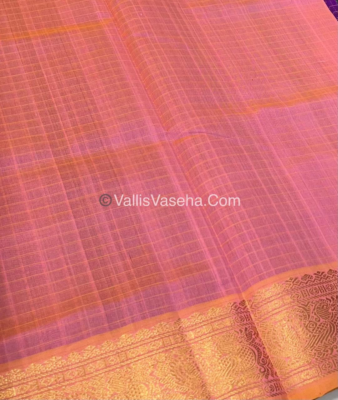 Pure Silk Cotton Saree - Purple With Peach Shade - Lakshadeepam Design - VVPLD001