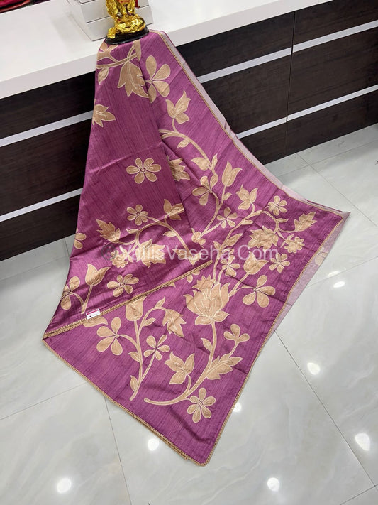 Semi Raw Silk with embroidery work - VVSRS001