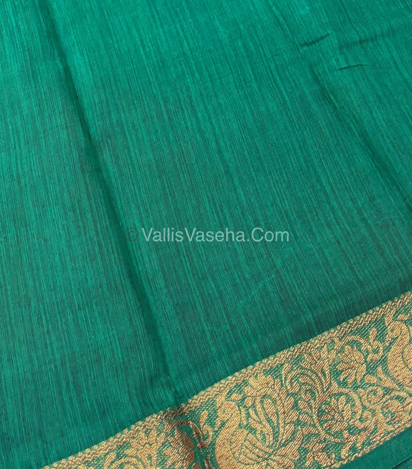 Bamboo Silk Saree - Navy Blue with Green Shade - VVBSS011