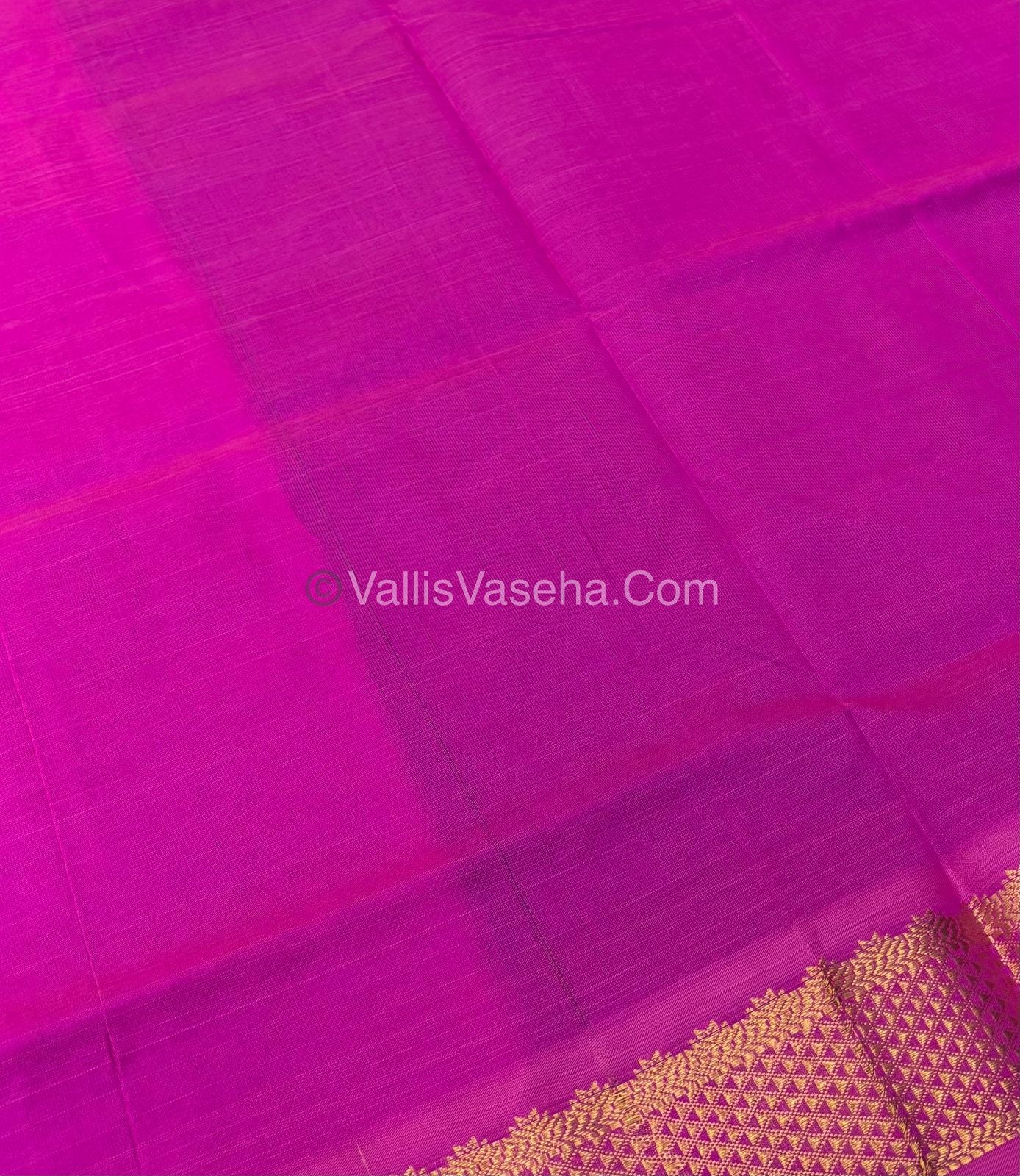 Semi Silk Cotton Saree - Green With Pink Shade - VVSSC004