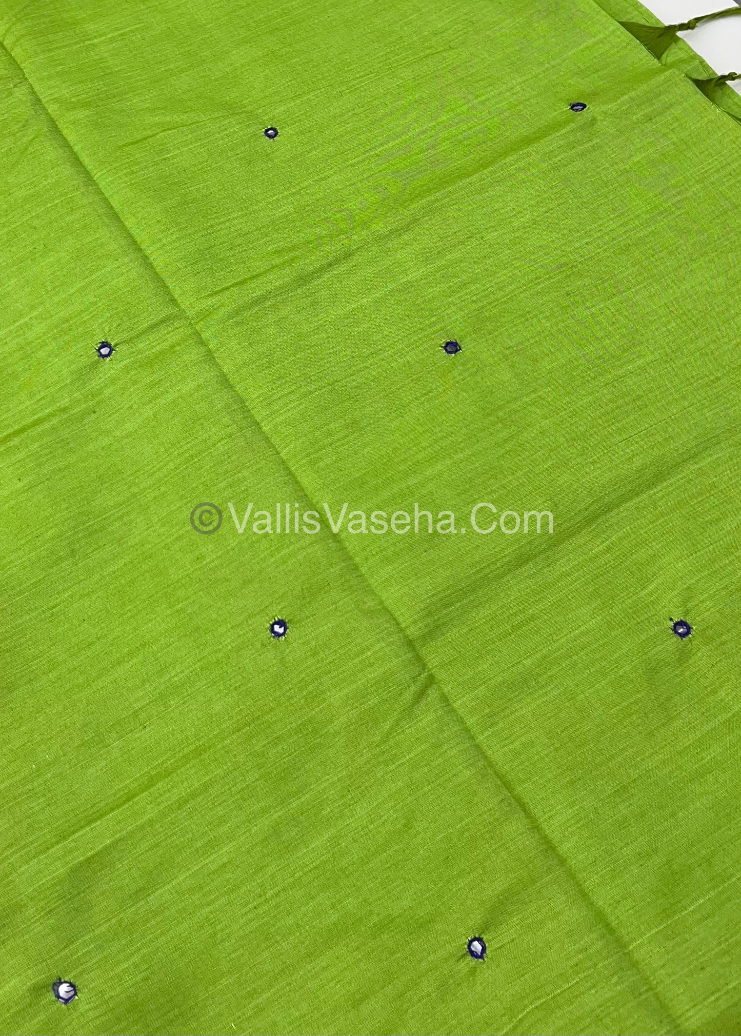 South Mixed Cotton - Mirror Work Embroidery - Light Green with Violet - VVPCM002