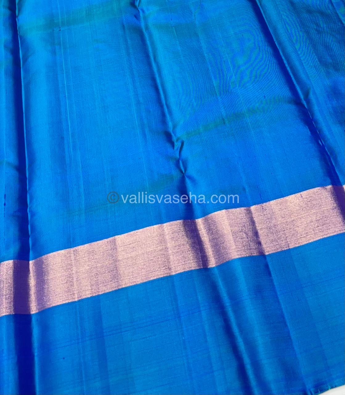 Pure Soft Silk Saree - White with Peacock Blue - VVPSS028