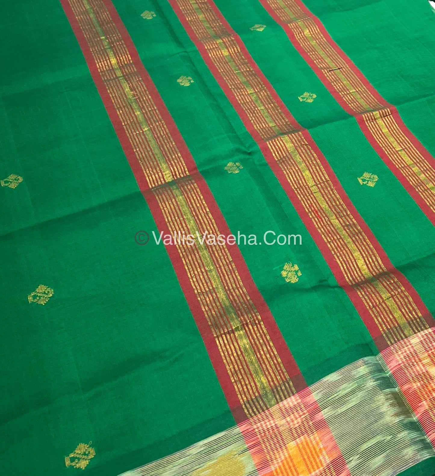 Semi Silk Cotton Saree - Red & Green - VVSSC001
