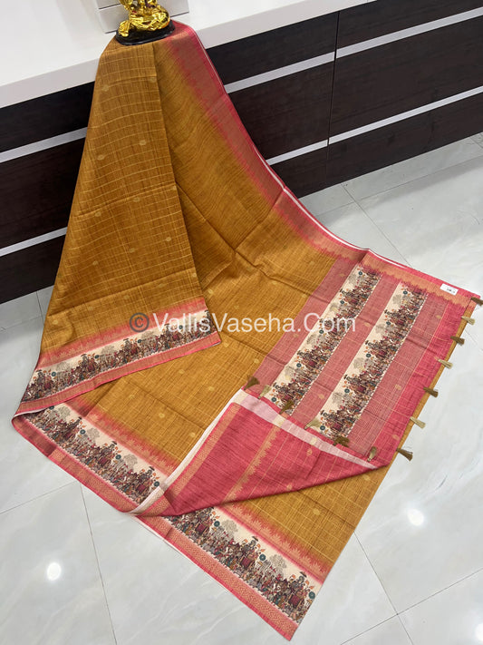 Semi Chanderi Saree - checks pattern - VVSCS004