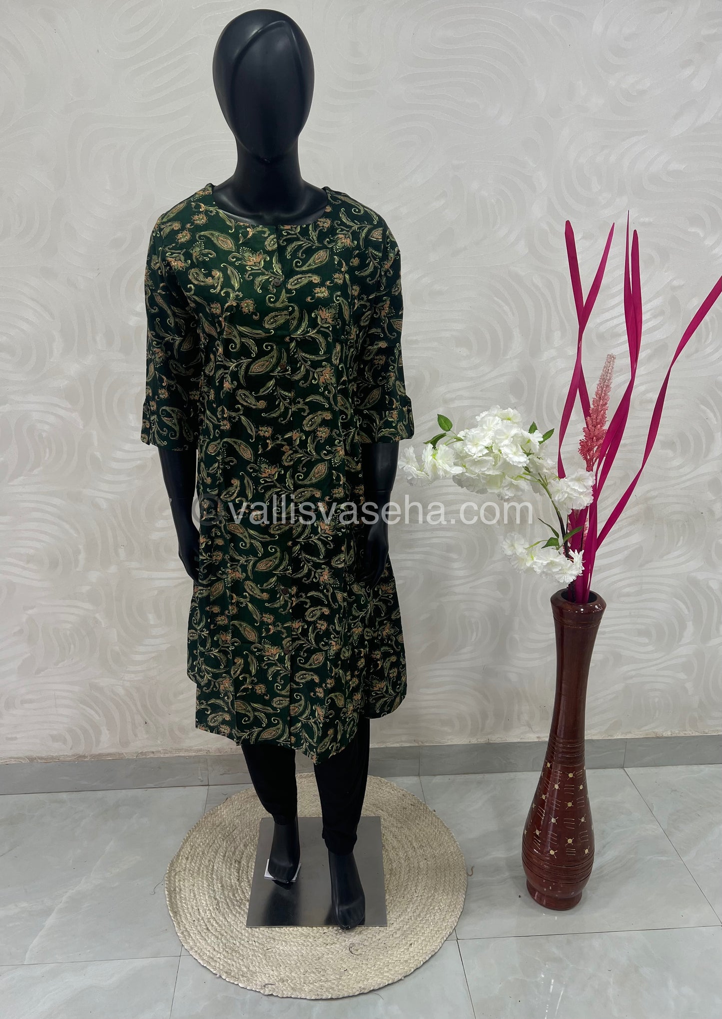 Slub Cotton - Printed Kurti - A - Line Cut - VVALK001