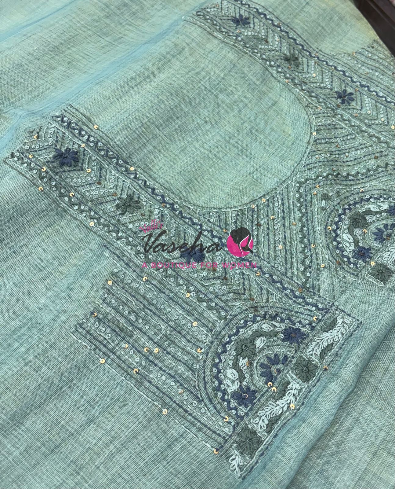 French Knot - Linen Tissue Saree - Blue Shade - VVLFN015