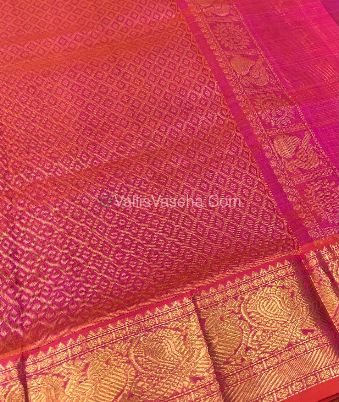 Pure Silk Cotton Saree - Vairavoosi checks - Mayil & Chakkaram - VVMCV002
