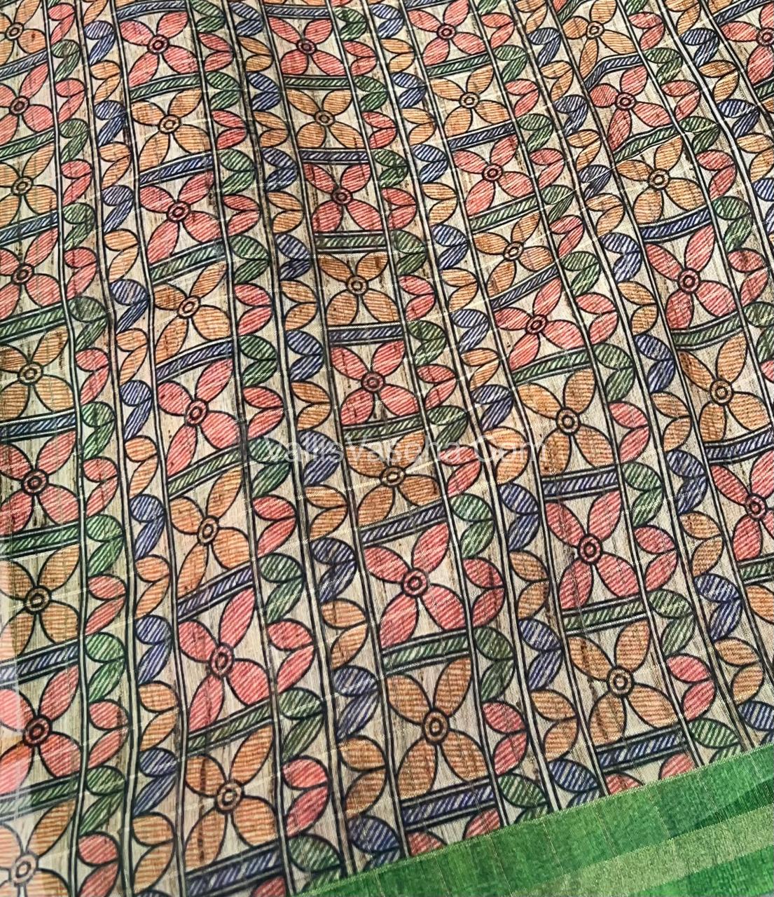 Semi Chanderi Saree - Fusion Of Bandhini & Madhubani- VVSCS002