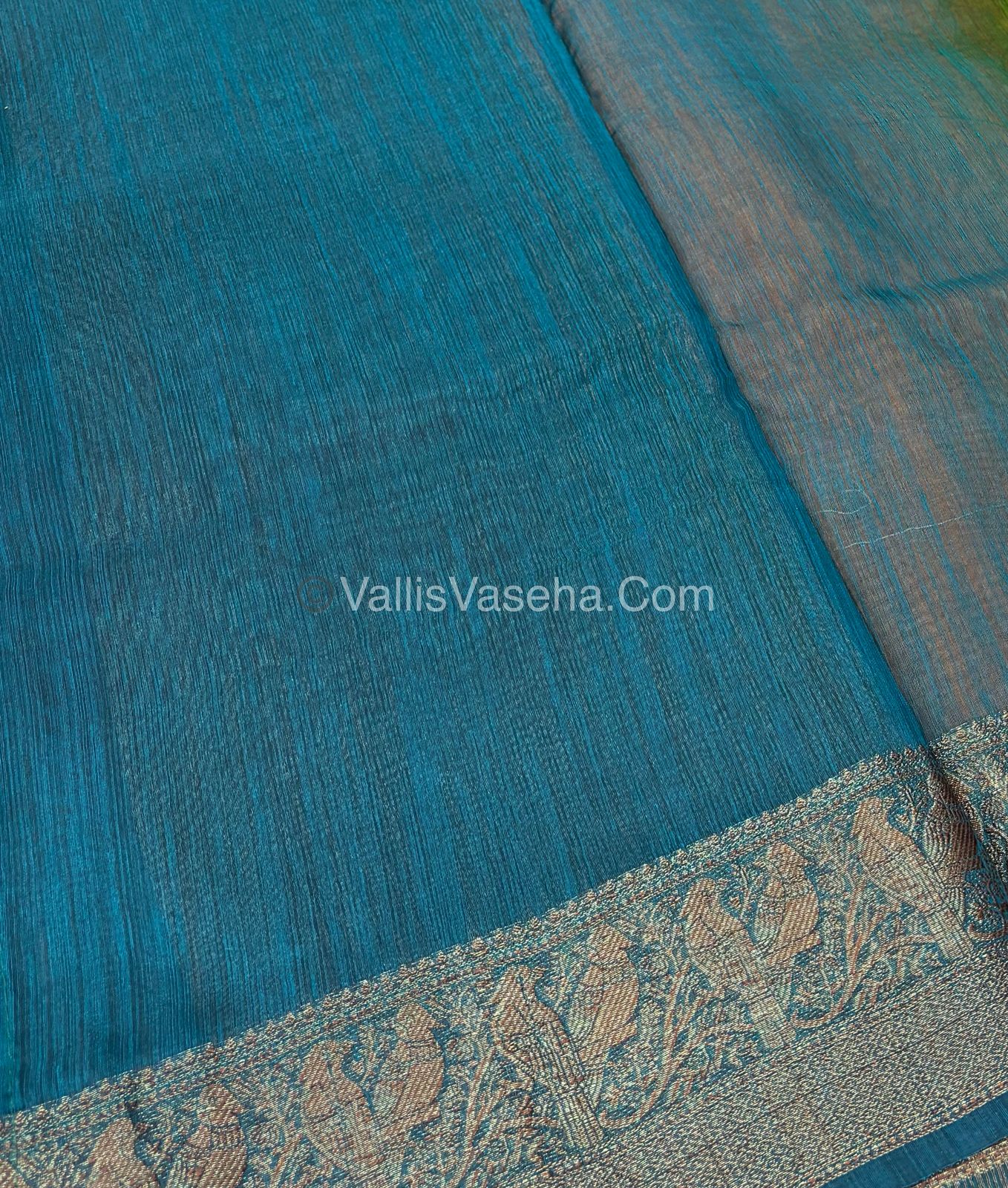 Bamboo Silk Saree - Yellow With Blue Shade - VVBSS005