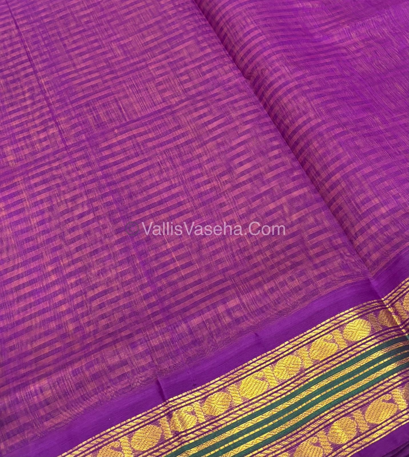 Pure Korvai Silk Cotton - Podi Kattam - Retta Petta Border - Yellow & Black & with Purple - VVKSC003