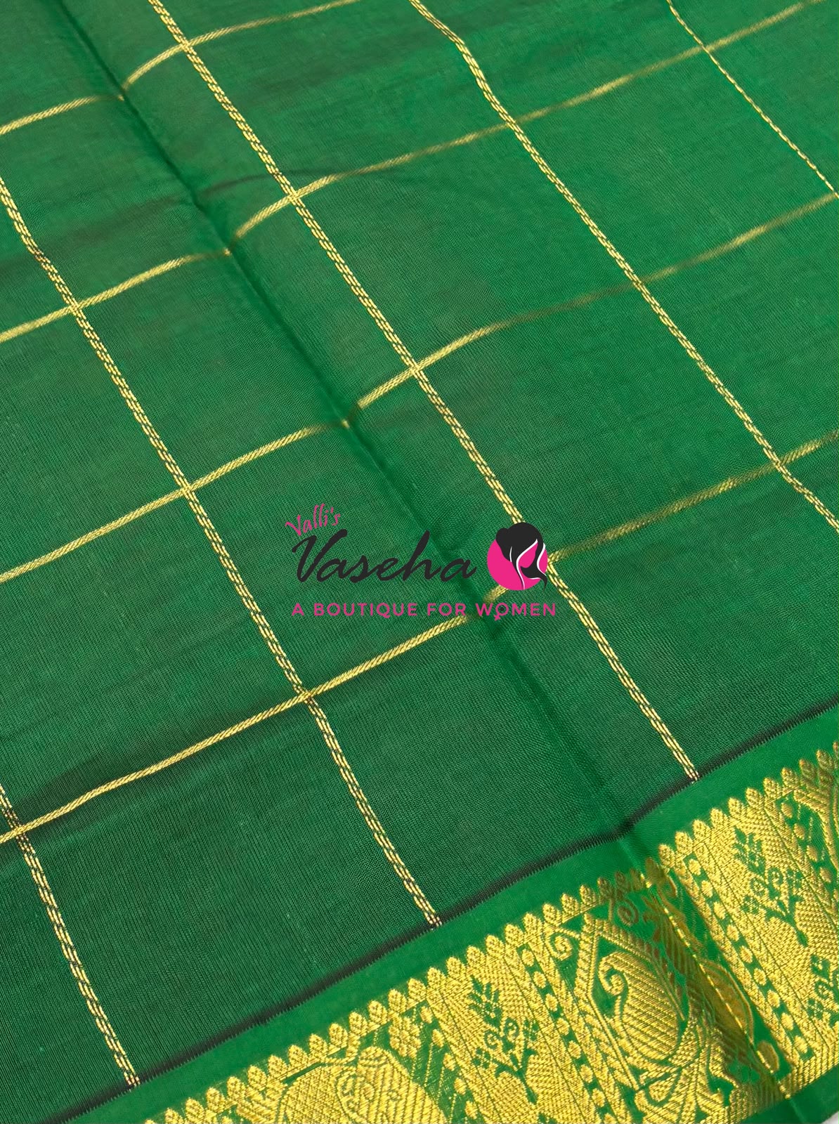 Semi Silk Cotton Saree - Checked Pattern with Butta - VVSSC013