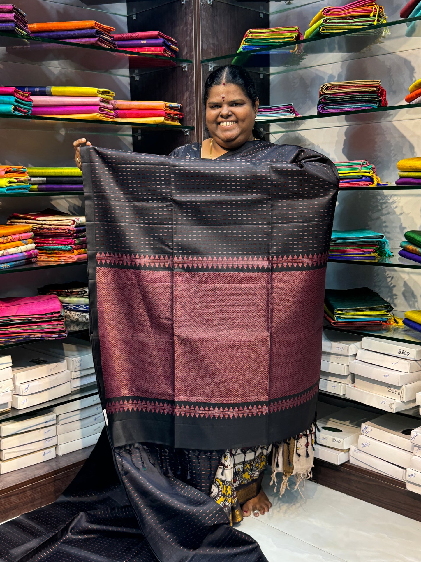 Pure Soft Silk Saree - Black - Rain Drop Design - VVPSS023