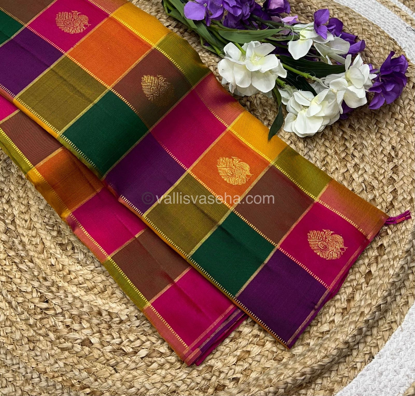 Pure Kanchipuram Silk Saree - Pazhum Pazhamum Checks - VVPS006