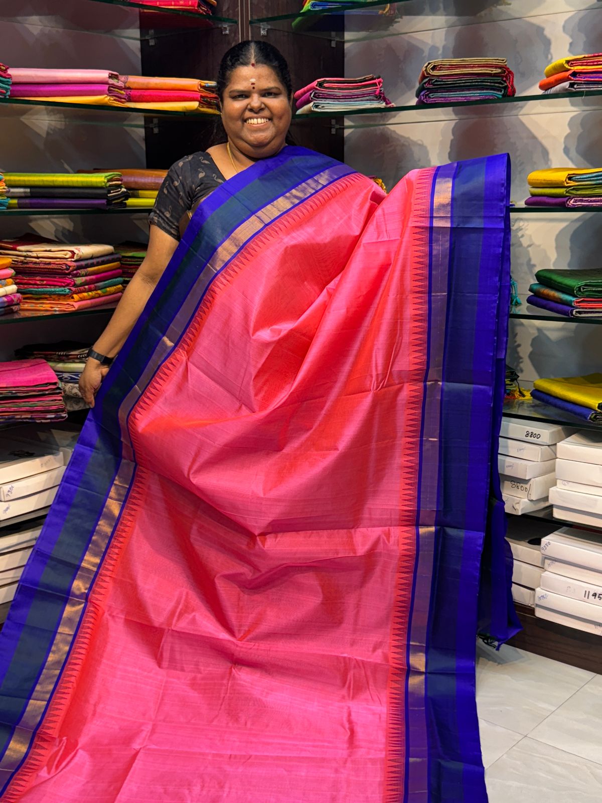 Pure Korvai Silk Cotton Saree - Temple border - VVKSC001