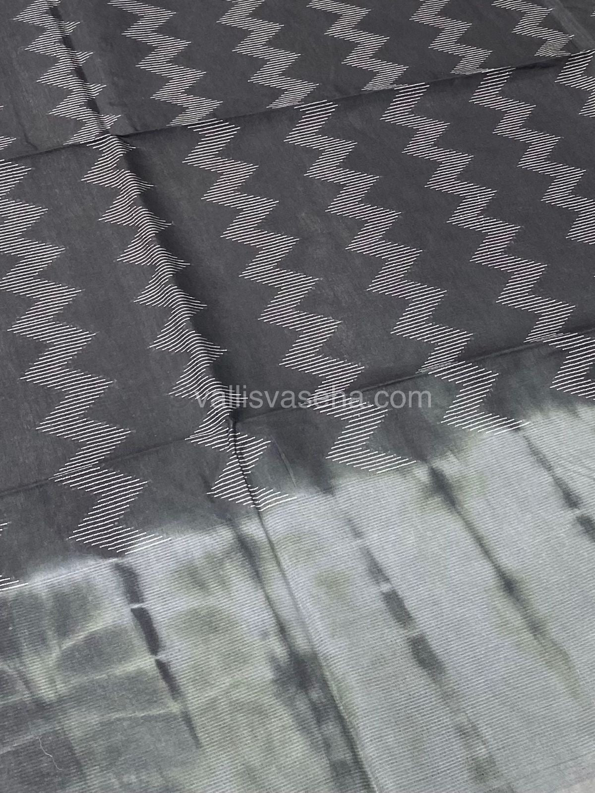Bhagalpuri Silk - Black with Elephant Greenish Grey - VVBS003