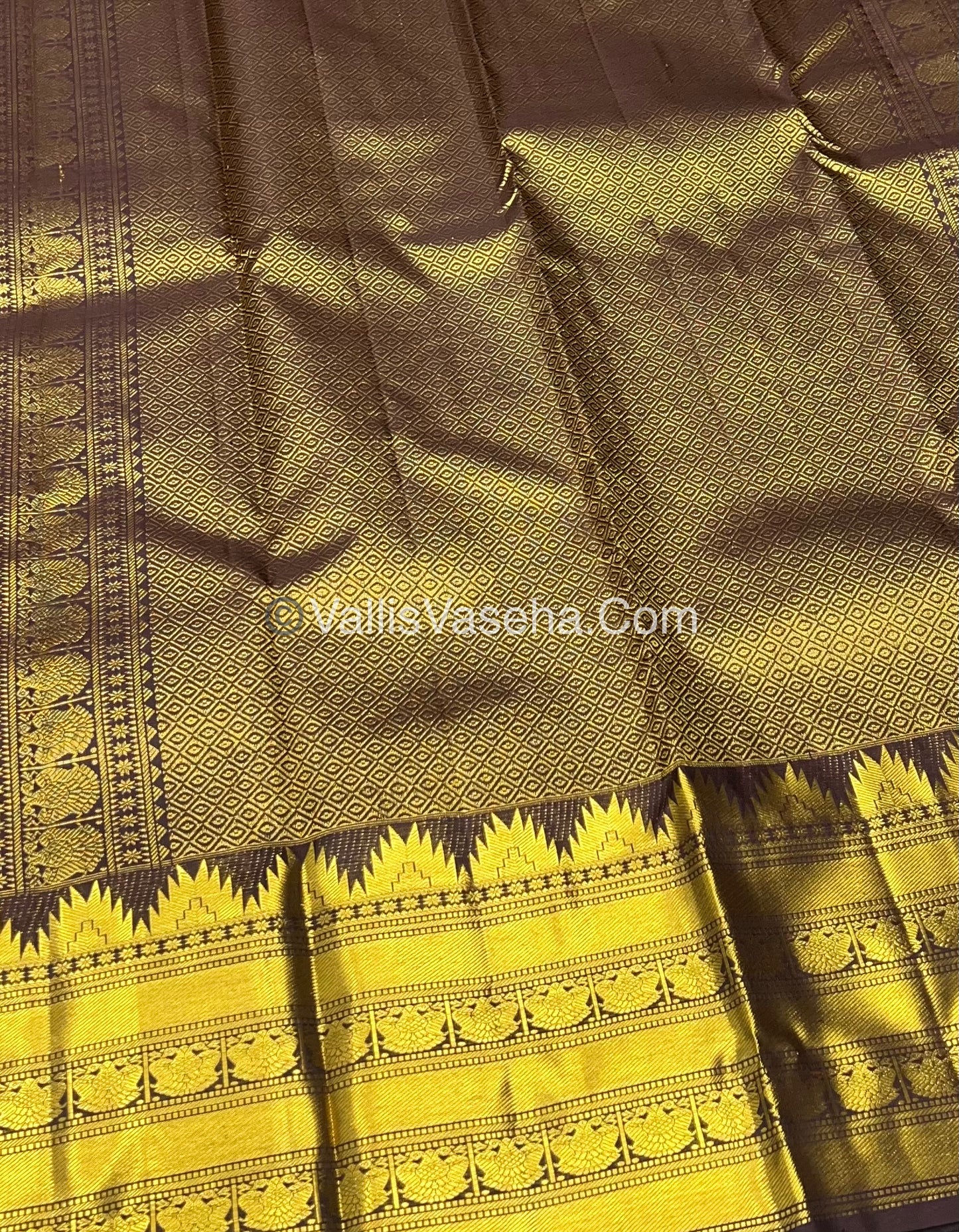 Pure Kanchipuram Silk Saree - Dark Rust Orange With Wine Brown Combo - VVPS012