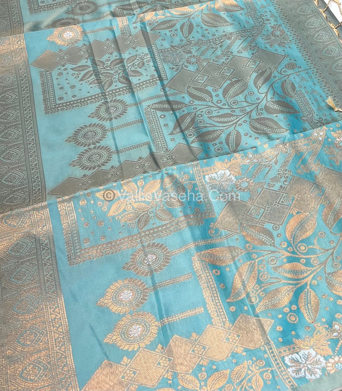 Semi Soft Silk - Border less - Sea Blue Shade -VVSSS007
