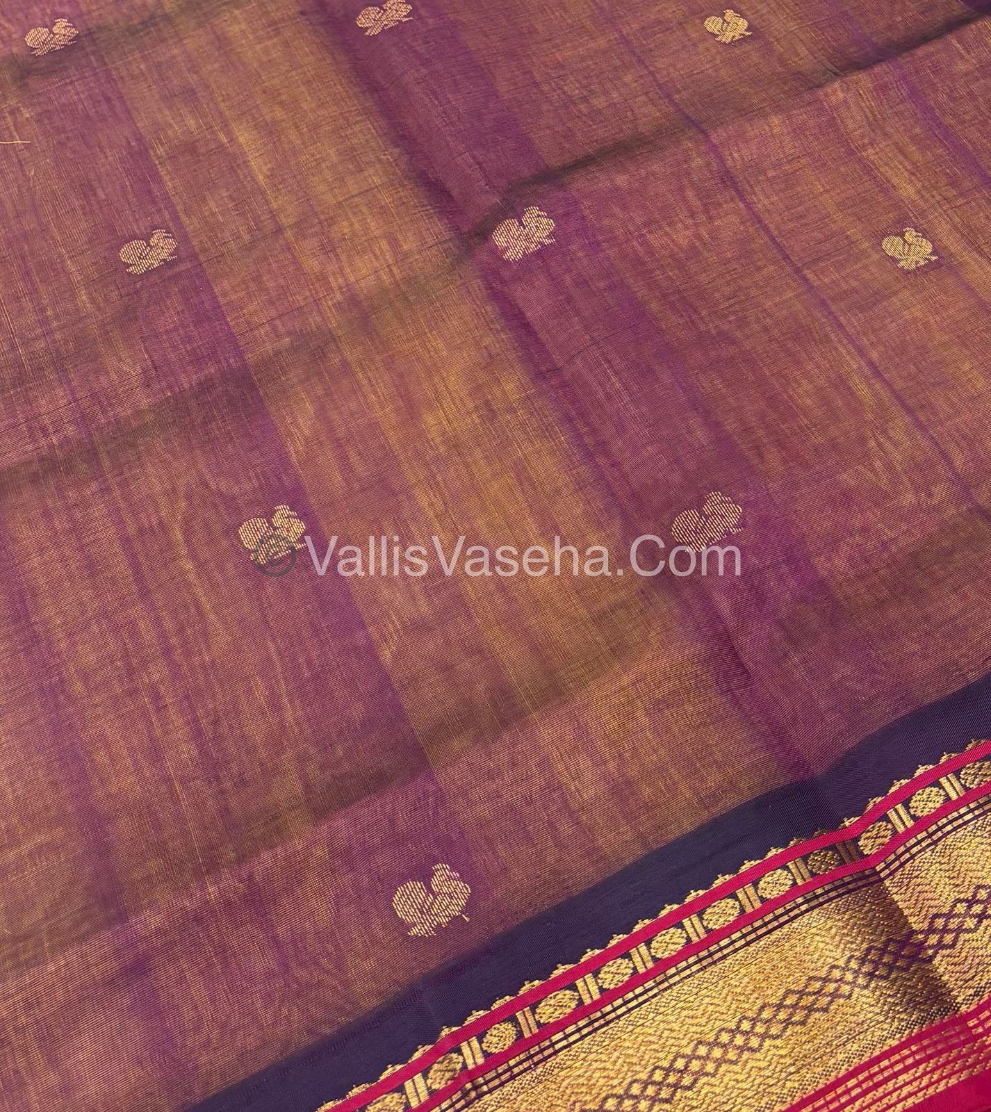 Pure Korvai Silk Cotton Saree - Yellow with Purple - VVKSC004