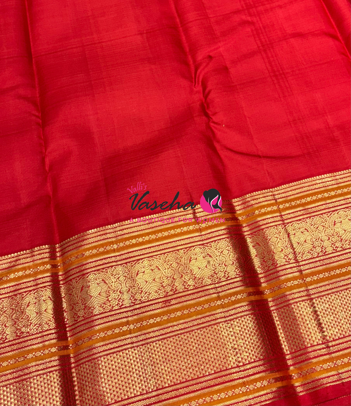 Pure Vintage Korvai Kanchipuram Silk Saree - Brown With Red - VVPS102