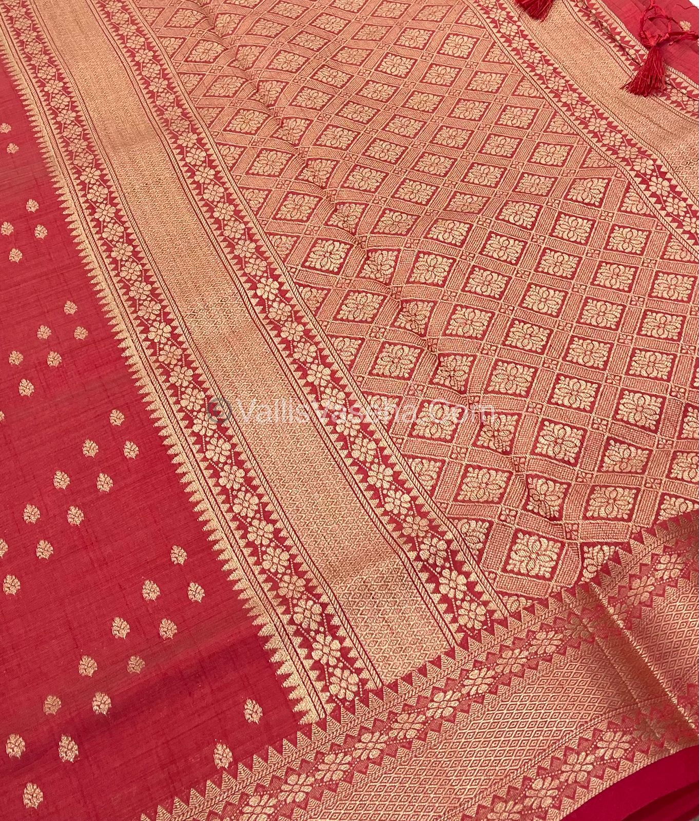 Semi Tussar Silk - Grand Pallu - Red Shade - VVSTS017