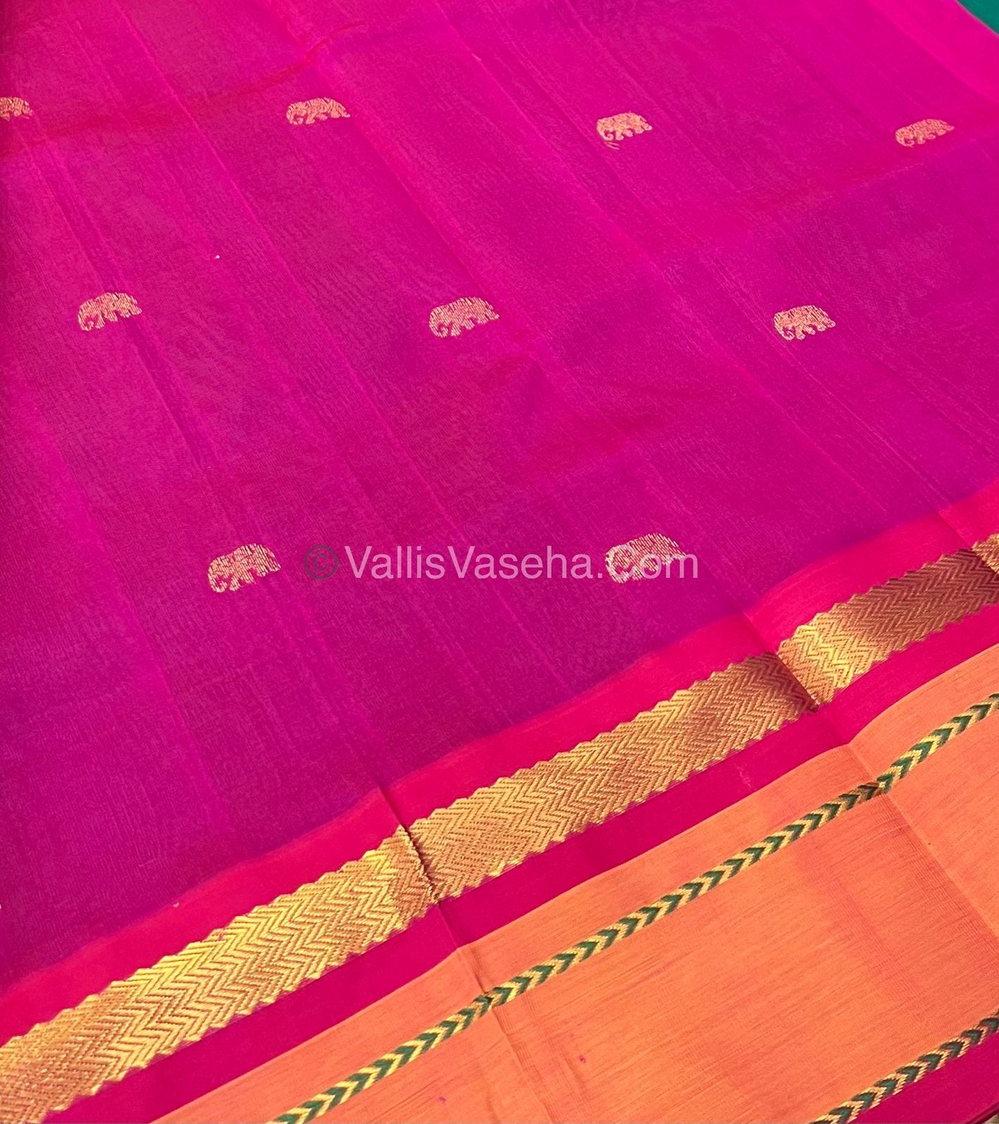 Pure Korvai Silk Cotton Saree - Border Elephant butta Design - VVKSC018