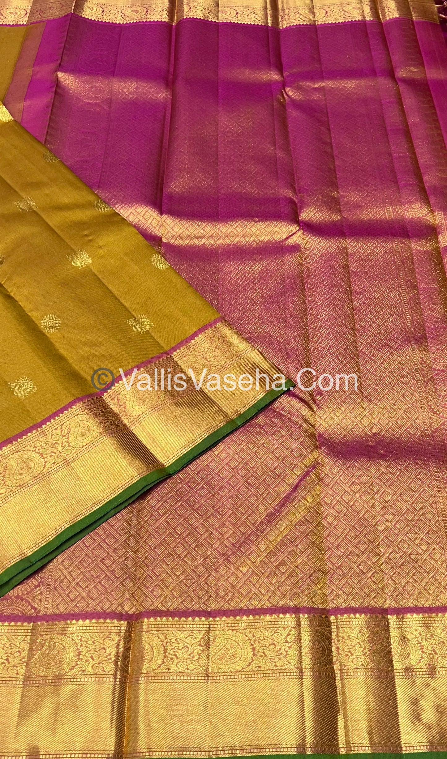 Pure Kanchipuram Silk Saree - Mustard (Vendhayam ) & Double Tone Pink Combo - VVPS014