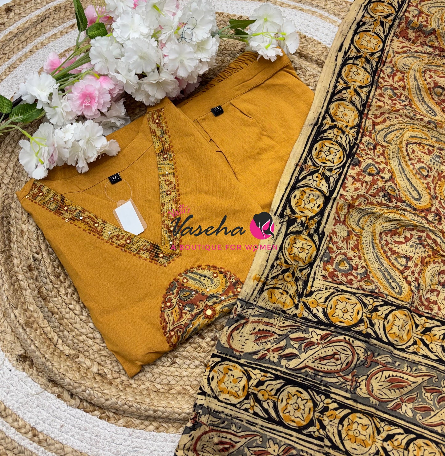 Ready Made - Pure Kalamkari Cotton - Salwar, Kameez & Duppatta(3pc)- Cotton - VVRKC001