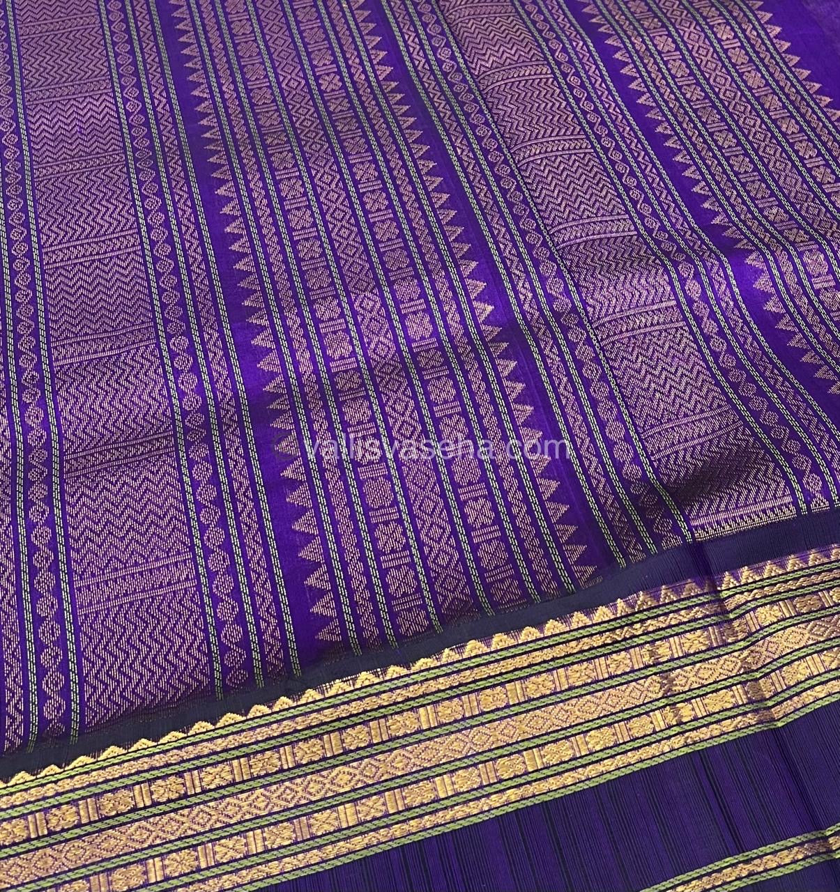 Pure Korvai Silk Cotton Saree - Double tone Peachish Pink with Violetish Purple - Retta Petta border - VVKSC004