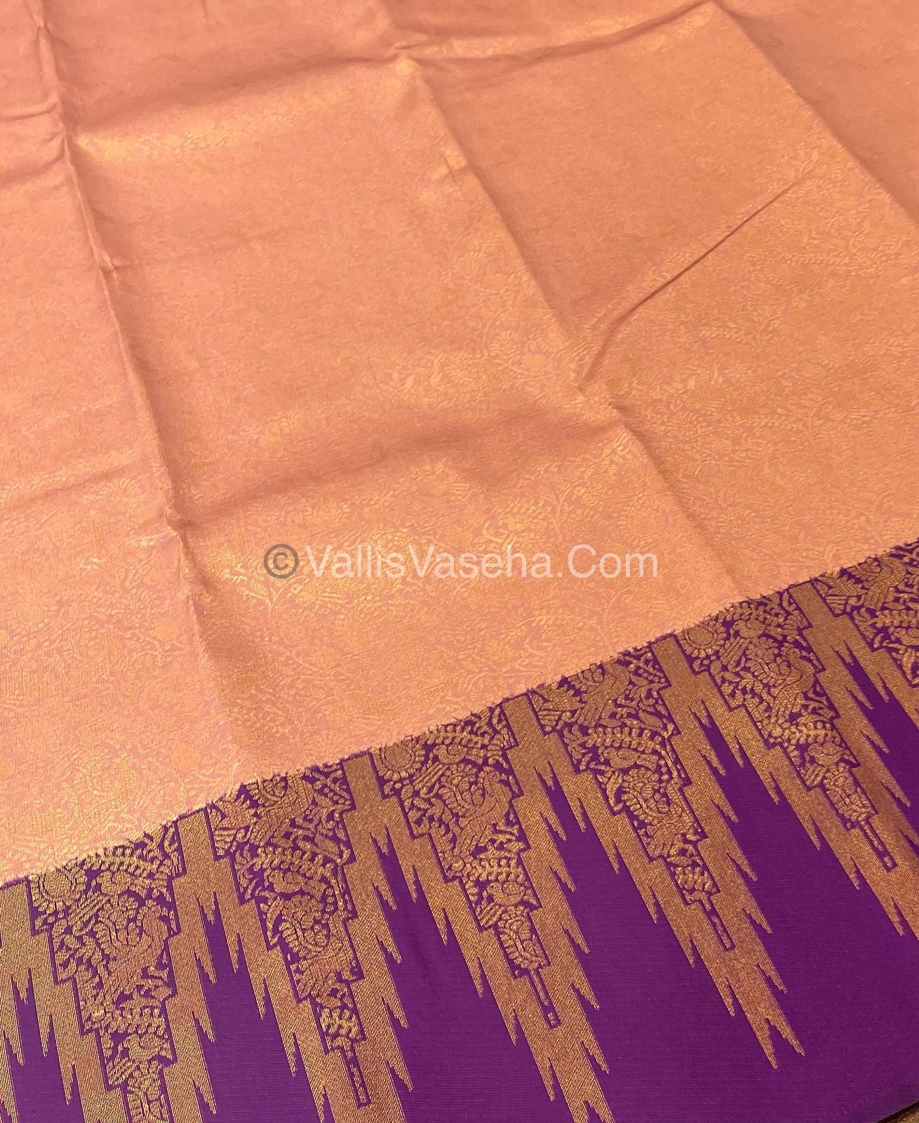 Kanchi Semi Silk - Peach with Purple - VVKSS003