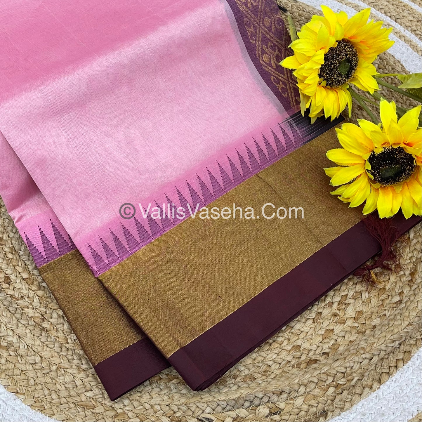 Pure Korvai Silk Cotton Saree - Temple border - VVKSC001