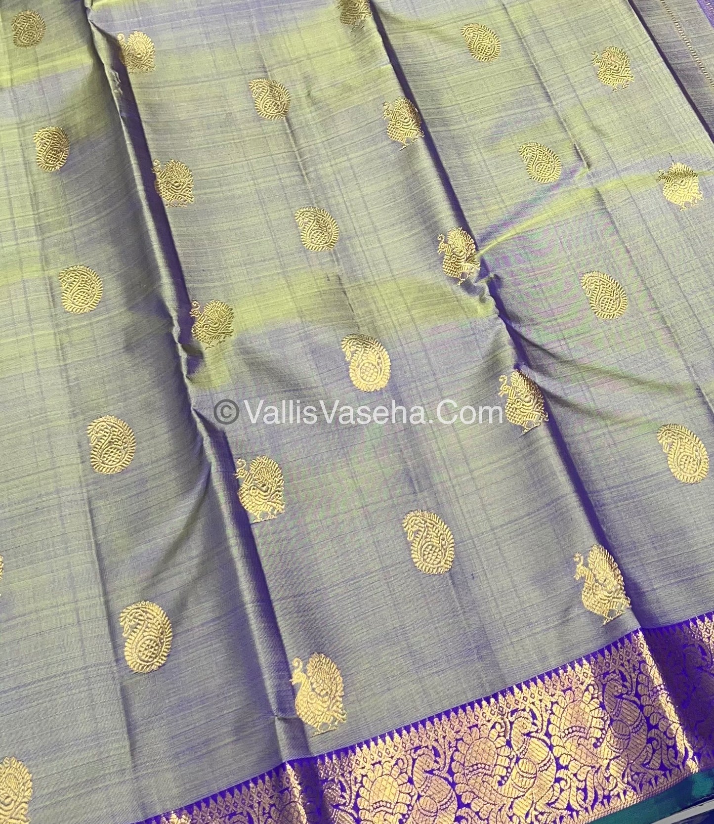 Pure Kanchipuram Silk Saree - Double Tone Grey & Violet Combo - VVPS014
