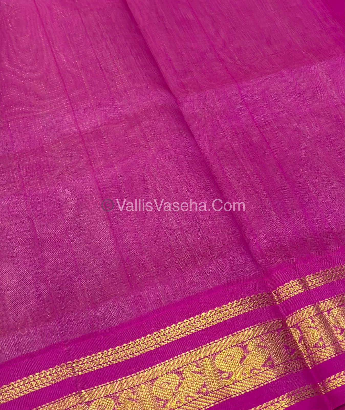 Pure Korvai Silk Cotton - Creamish Golden with Pink - VVKSC025