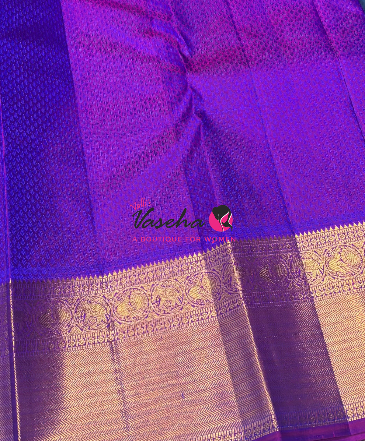 Pure Kanchipuram Bridal Silk Saree - Embossed Design - Peacock Blue With Purple Combo - VVPS023