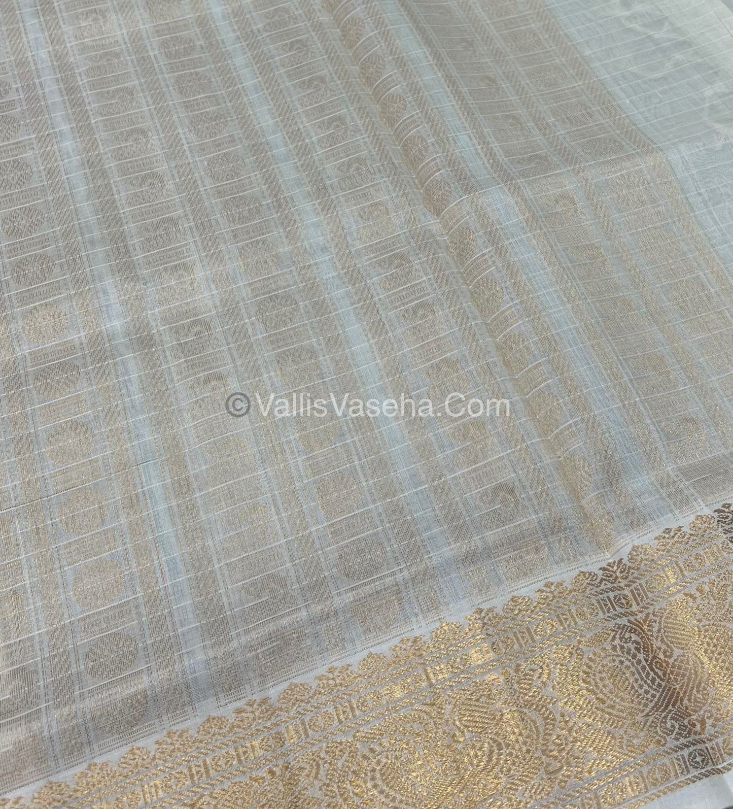 Pure Silk Cotton Saree - Green With White Shade - Lakshadeepam Design - VVPLD001