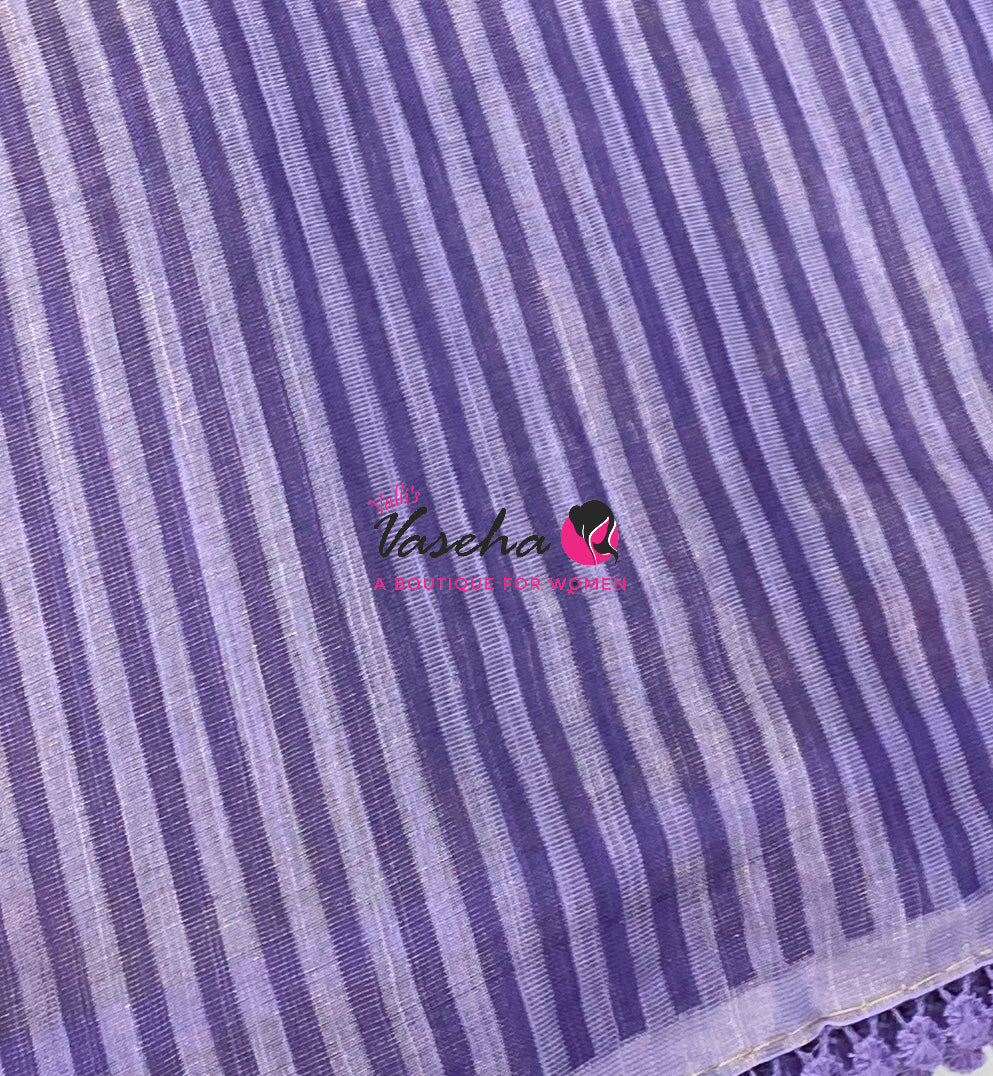 Linen Tissue Saree - Light & Dark Combo - Dark Purple Shade - VVLTS005