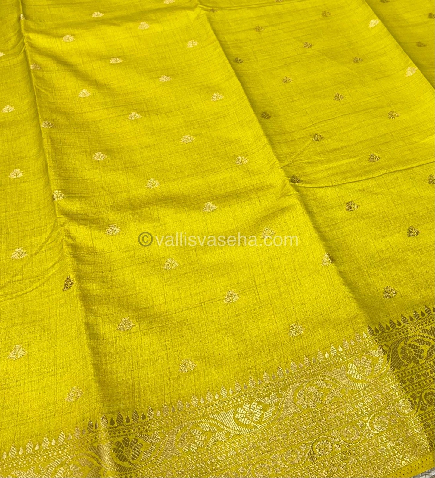Semi Tussar Silk Saree - Lemon Yellow Shade - VVSTS008