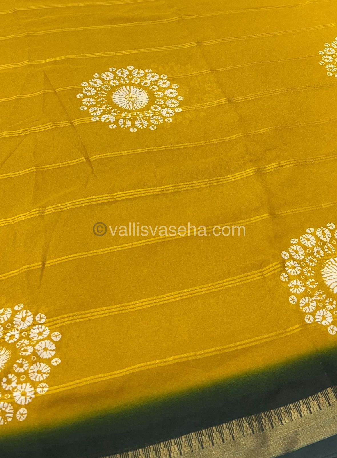 Muslin Georgette Saree - Yellow with Green - VVMGS001