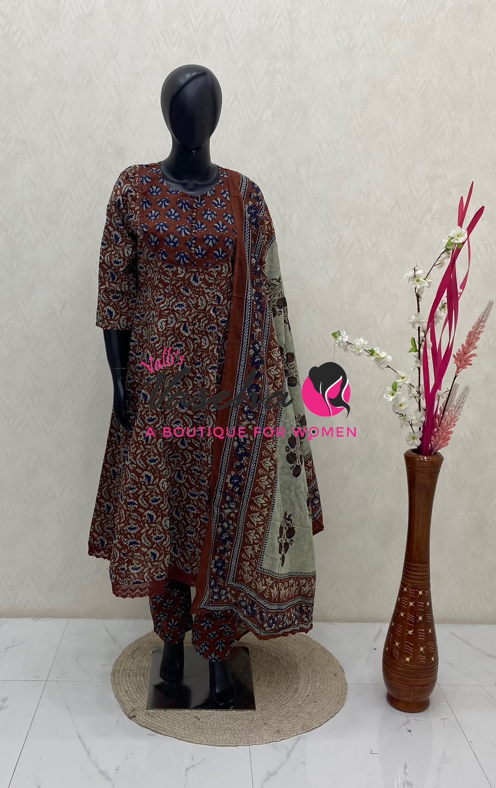 Ready Made | Anarkali Set |Salwar, Kameez & Duppatta(3pc)|Cotton |VVRMS040