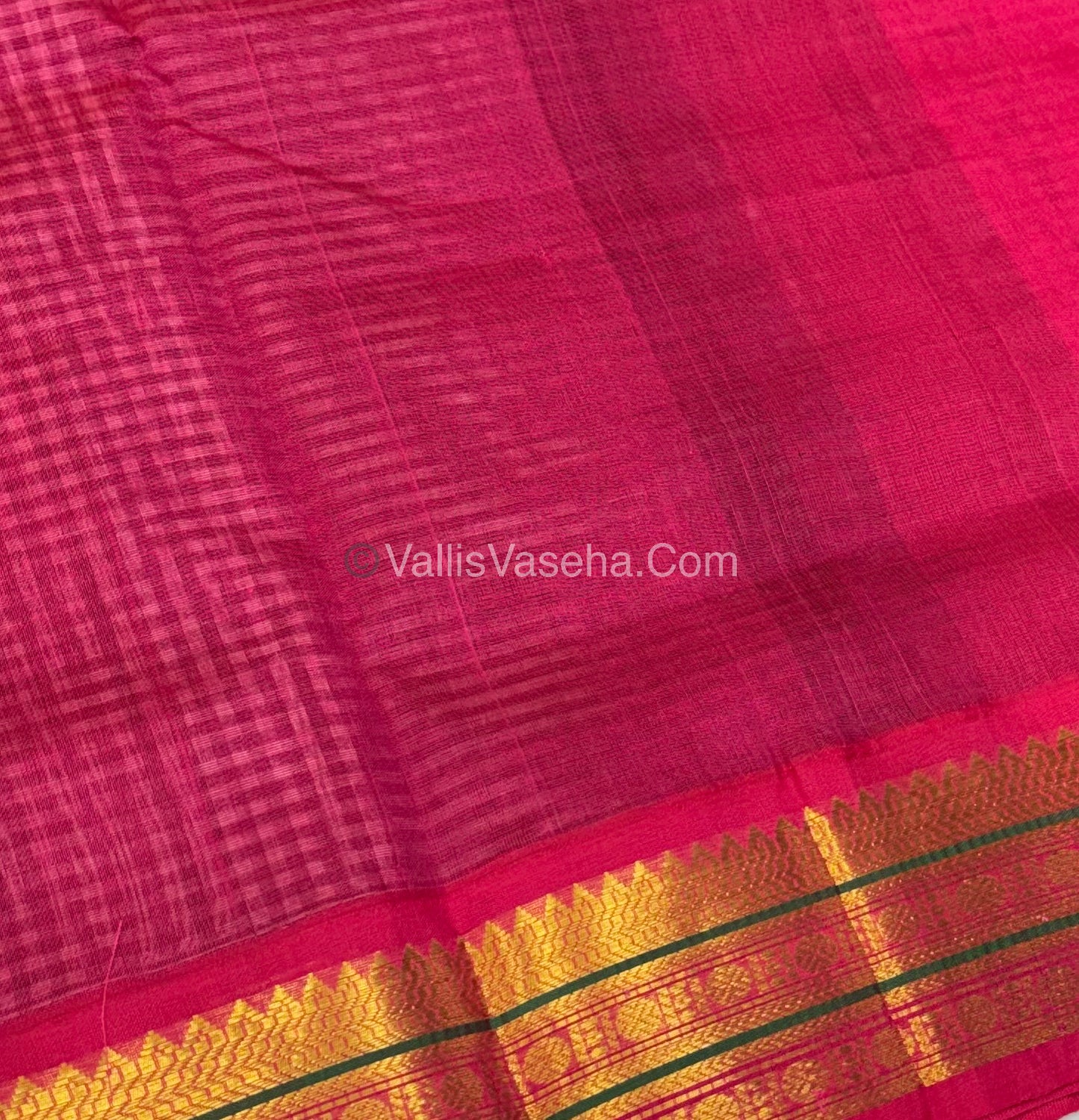 Pure Korvai Silk Cotton - Podi Kattam - Black & White with Peachish Pink - VVKSC003
